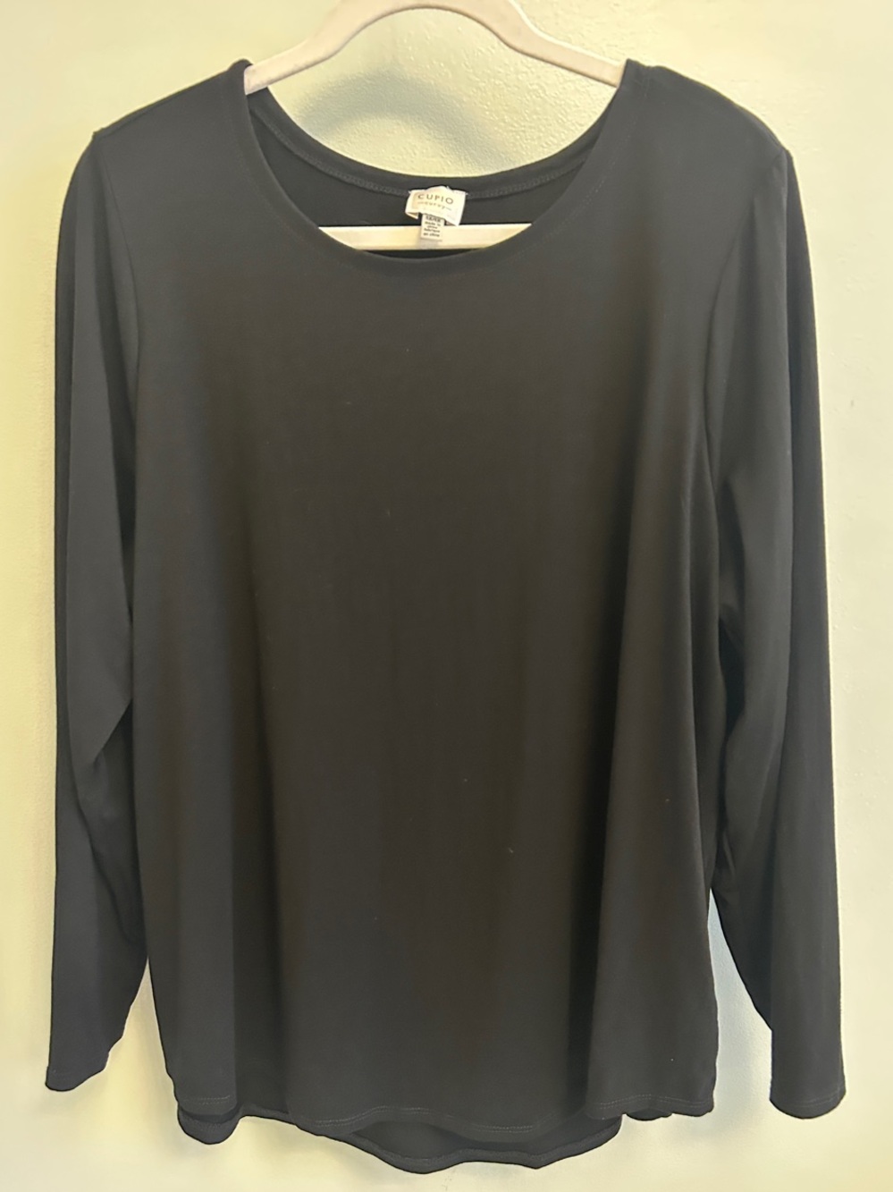 Cupio  -Curvy- Black Long-Sleeve Crewneck Very Nice Tee